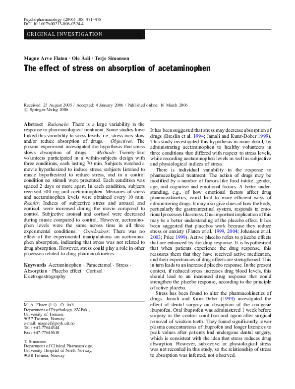 (PDF) The effect of stress on absorption of acetaminophen Magne