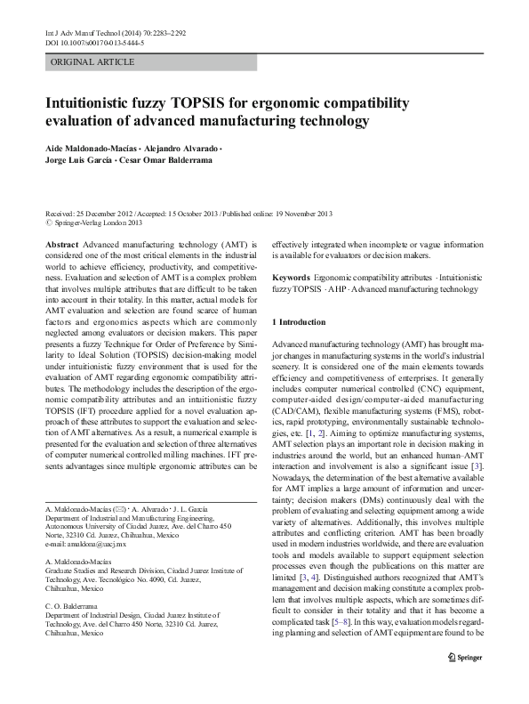(PDF) Intuitionistic fuzzy TOPSIS for ergonomic compatibility ...