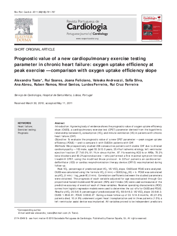 (PDF) Evaluation of maximum O2 consumption using ergospirometry in