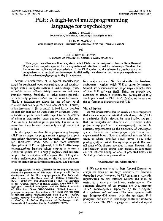 (PDF) PLE: A high-level multiprogramming language for psychology