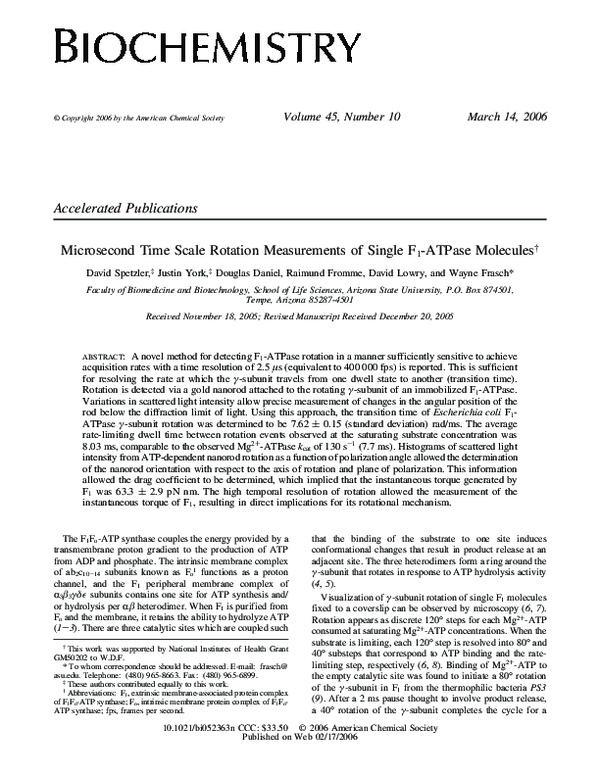 (PDF) Microsecond Time Scale Rotation Measurements of Single F 1 ...