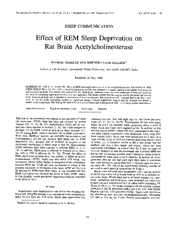 (PDF) Effect of REM sleep deprivation on rat brain acetylcholinesterase