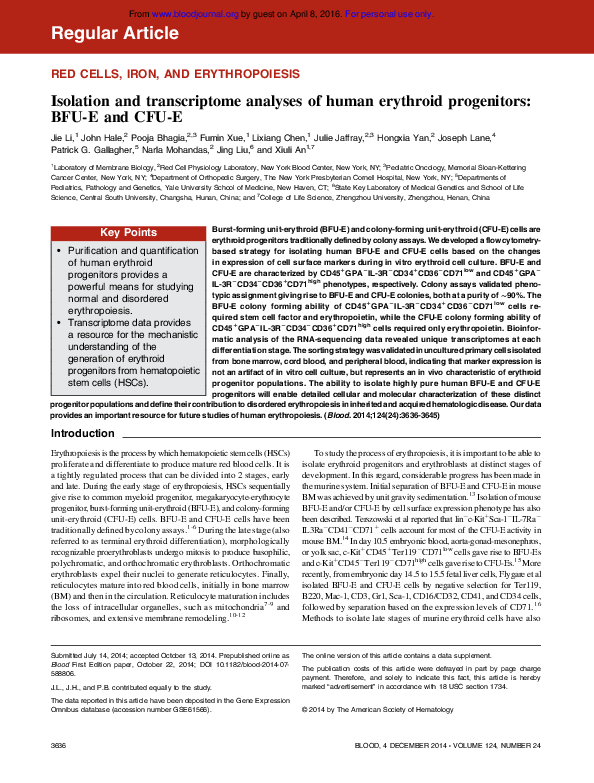 (PDF) Isolation and transcriptome analyses of human erythroid ...