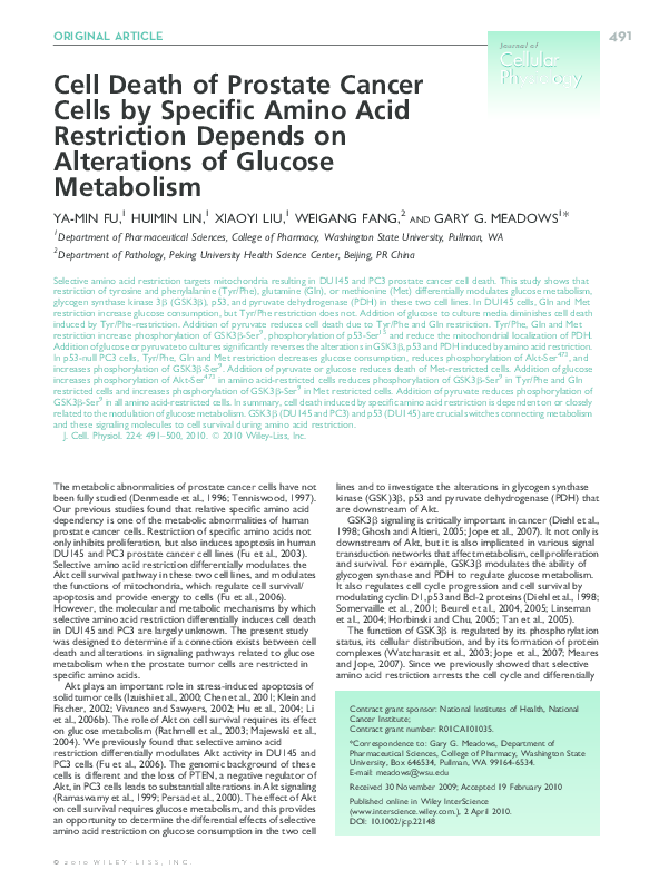 (PDF) Cell death of prostate cancer cells by specific amino acid ...