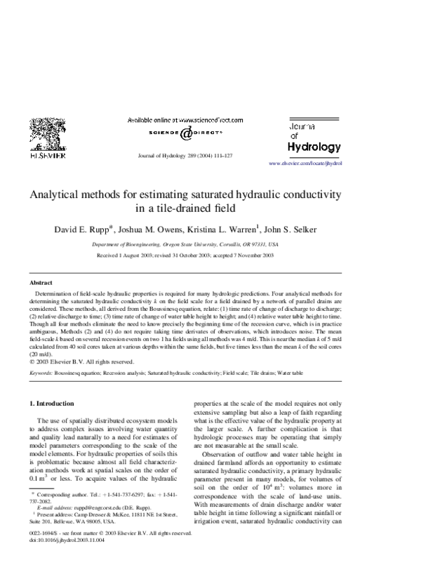 (PDF) Analytical methods for estimating saturated hydraulic ...