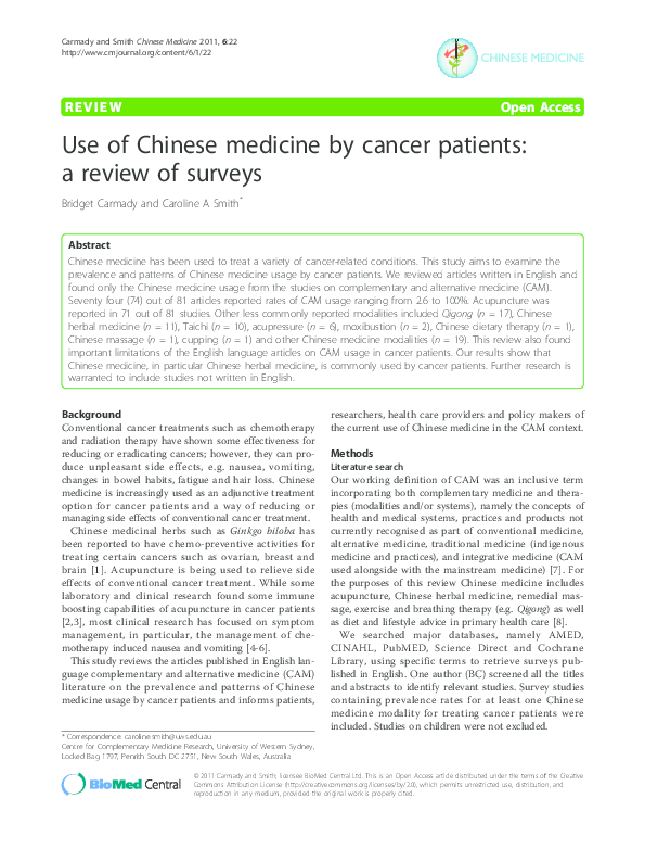 (PDF) Use of Chinese medicine by cancer patients: a review of surveys