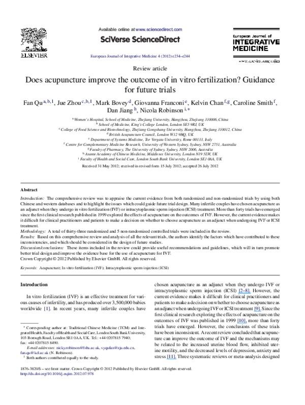 (PDF) Does acupuncture improve the outcome of in vitro fertilization ...