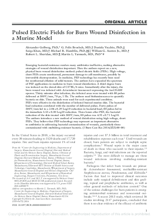 (PDF) Pulsed electric fields for burn wound disinfection in a murine
