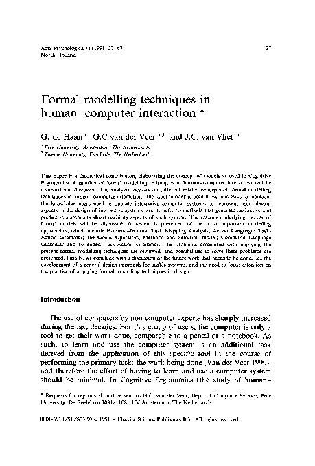 (PDF) Formal modelling techniques in human-computer interaction