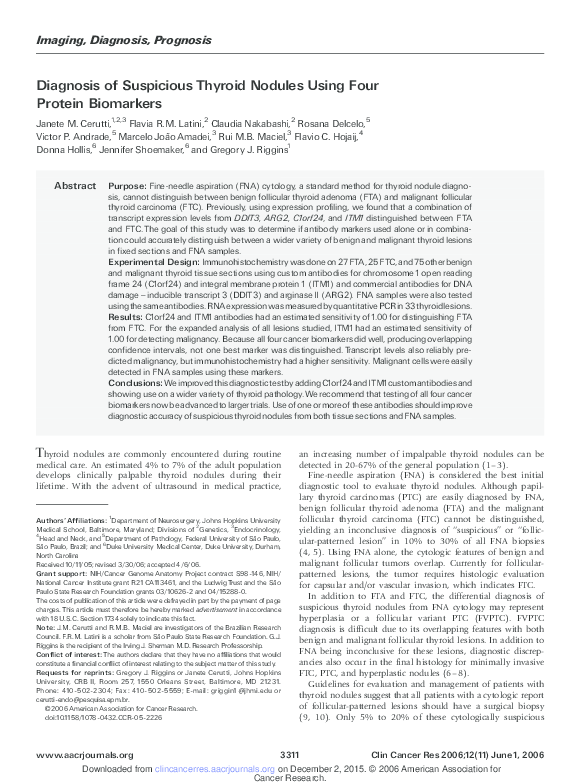 (PDF) Diagnosis of Suspicious Thyroid Nodules Using Four Protein Biomarkers