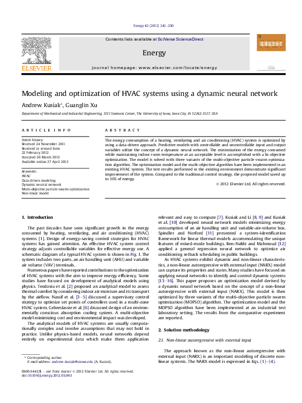 (PDF) Modeling and optimization of HVAC systems using a dynamic neural ...