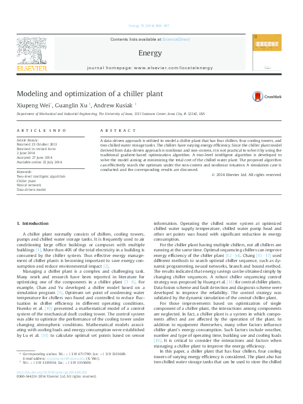 (PDF) Modeling and optimization of a chiller plant