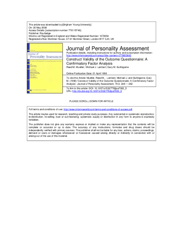 (PDF) Construct Validity of the Outcome Questionnaire: A Confirmatory ...