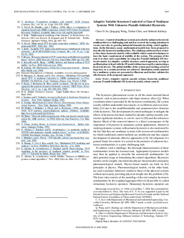 (PDF) Adaptive variable structure control of a class of nonlinear ...