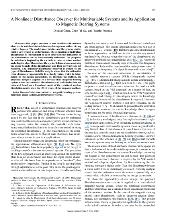 (PDF) A Nonlinear Disturbance Observer for Multivariable Systems and ...