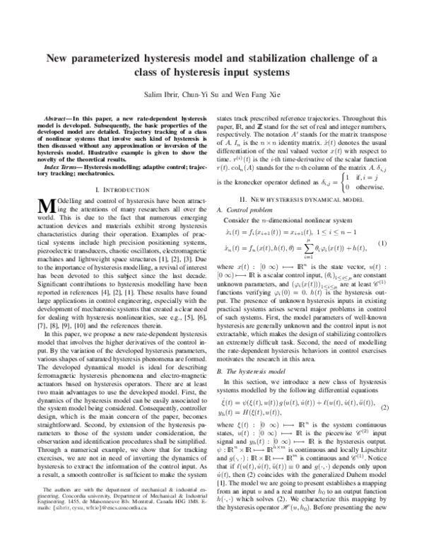 (PDF) New parameterized hysteresis model and stabilization challenge of ...