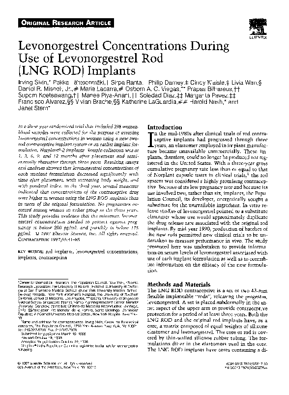 (PDF) Levonorgestrel concentrations during use of levonorgestrel rod ...