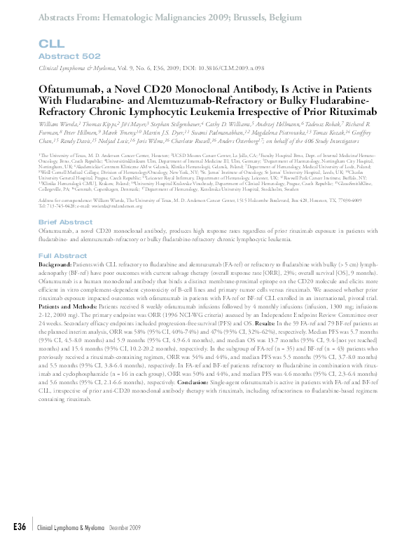 (PDF) Ofatumumab, a novel CD20 monoclonal antibody, is active in ...