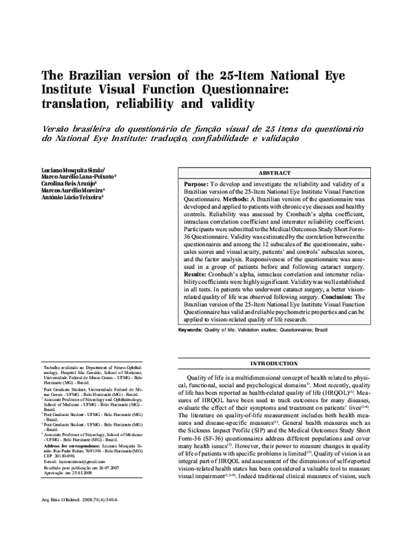 (PDF) The Brazilian version of the 25-Item National Eye Institute ...