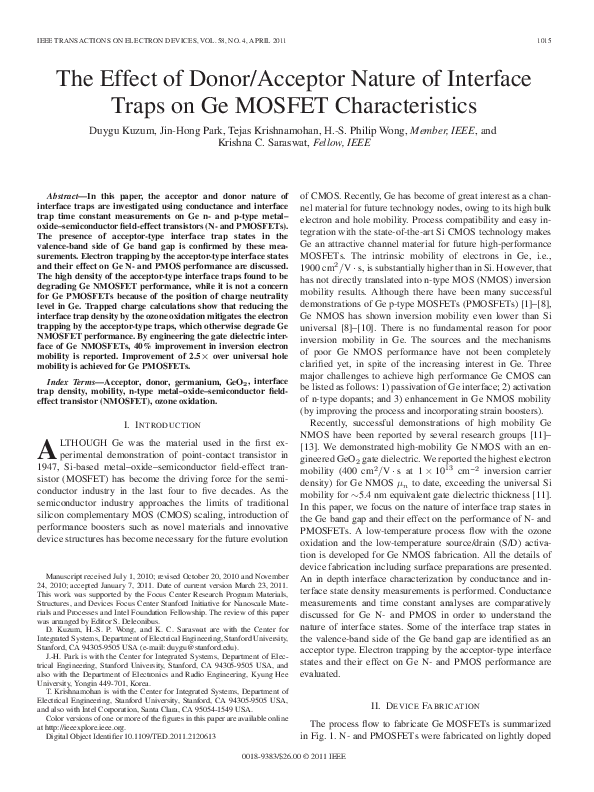 (PDF) The Effect of Donor/Acceptor Nature of Interface Traps on Ge ...