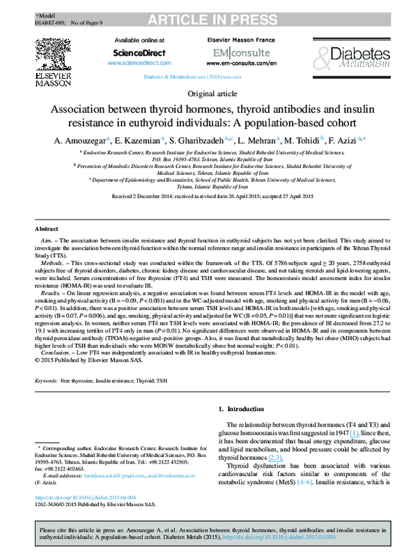 (PDF) Association between thyroid hormones, thyroid antibodies and ...