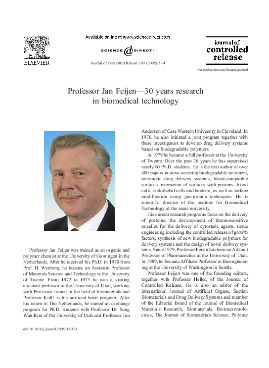 (PDF) Professor Jan Feijen—30 years research in biomedical technology