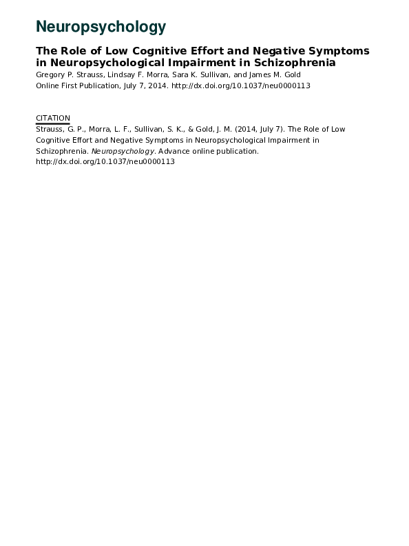 (PDF) The Role of Low Cognitive Effort and Negative Symptoms in ...