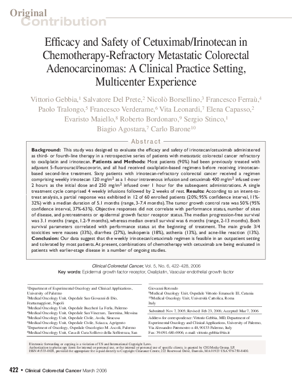 (PDF) Efficacy and Safety of Cetuximab/Irinotecan in Chemotherapy ...