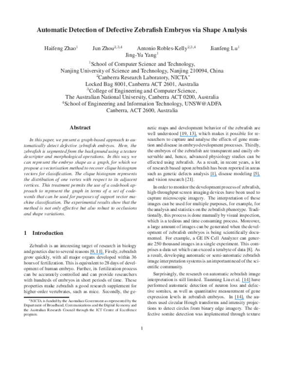 (PDF) Automatic Detection of Defective Zebrafish Embryos via Shape Analysis