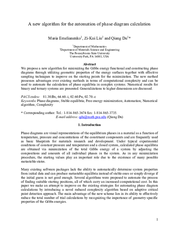 (PDF) A new algorithm for the automation of phase diagram calculation