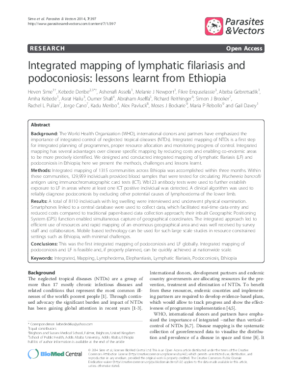 (PDF) Integrated mapping of lymphatic filariasis and podoconiosis ...