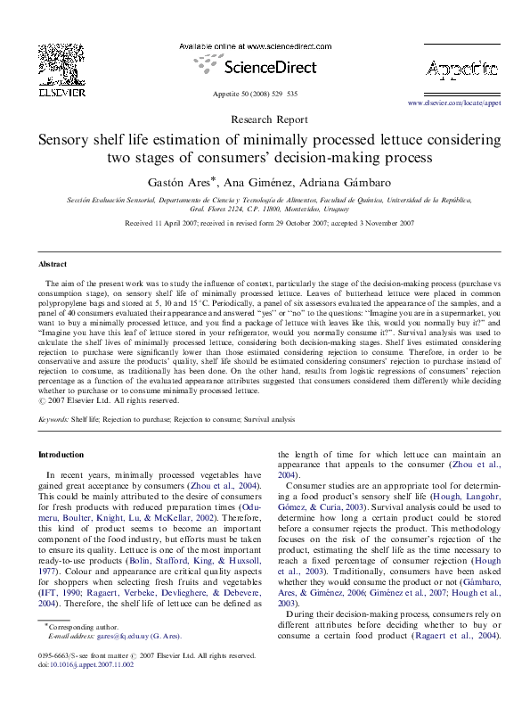 (PDF) Sensory shelf life of butterhead lettuce leaves in active and