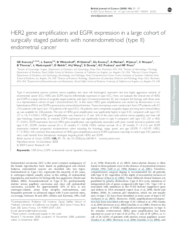 (PDF) HER2 gene amplification and EGFR expression in a large cohort of ...