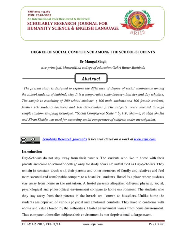 (PDF) DEGREE OF SOCIAL COMPETENCE AMONG THE SCHOOL STUDENTS