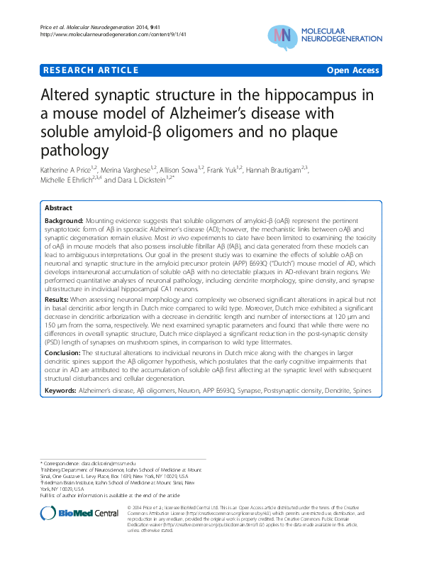 (PDF) Altered synaptic structure in the hippocampus in a mouse model of ...