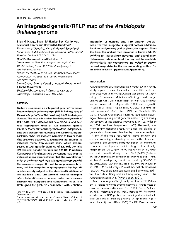 (PDF) An integrated genetic/RFLP map of the Arabidopsis thaliana genome
