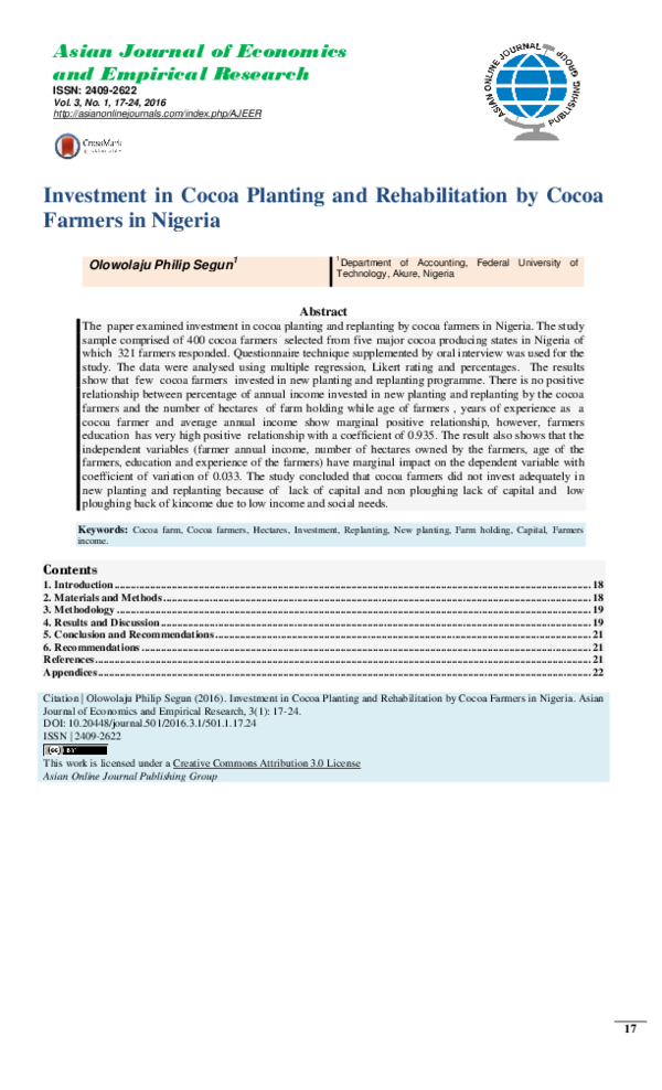 (PDF) Investment in Cocoa Planting and Rehabilitation by Cocoa Farmers