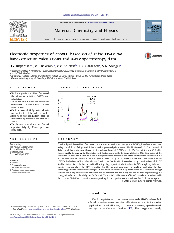 (PDF) Electronic properties of ZnWO4 based on ab initio FP-LAPW band ...