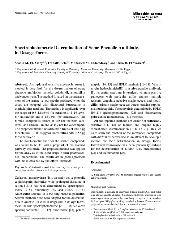 (PDF) Spectrophotometric Determination of Some Phenolic Antibiotics in ...