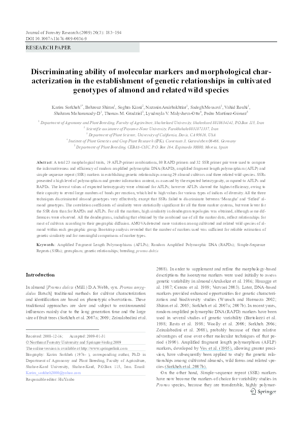 (PDF) Discriminating ability of molecular markers and morphological ...
