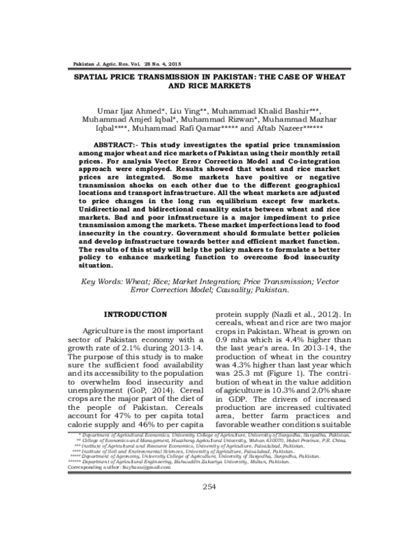 (PDF) SPATIAL PRICE TRANSMISSION IN PAKISTAN: THE CASE OF WHEAT AND ...