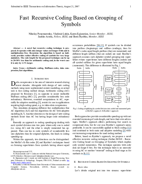 (PDF) Fast recursive coding based on grouping of Symbols