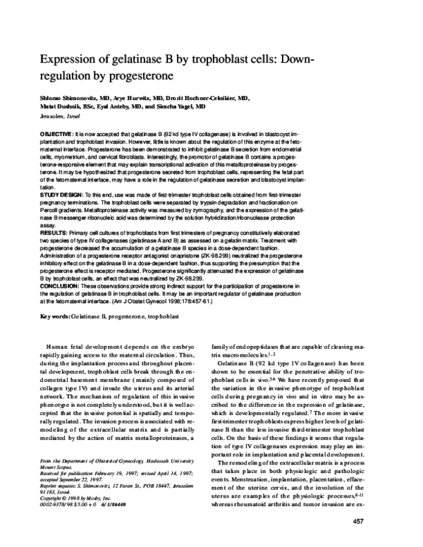 (PDF) Expression of gelatinase B by trophoblast cells: Down-regulation ...