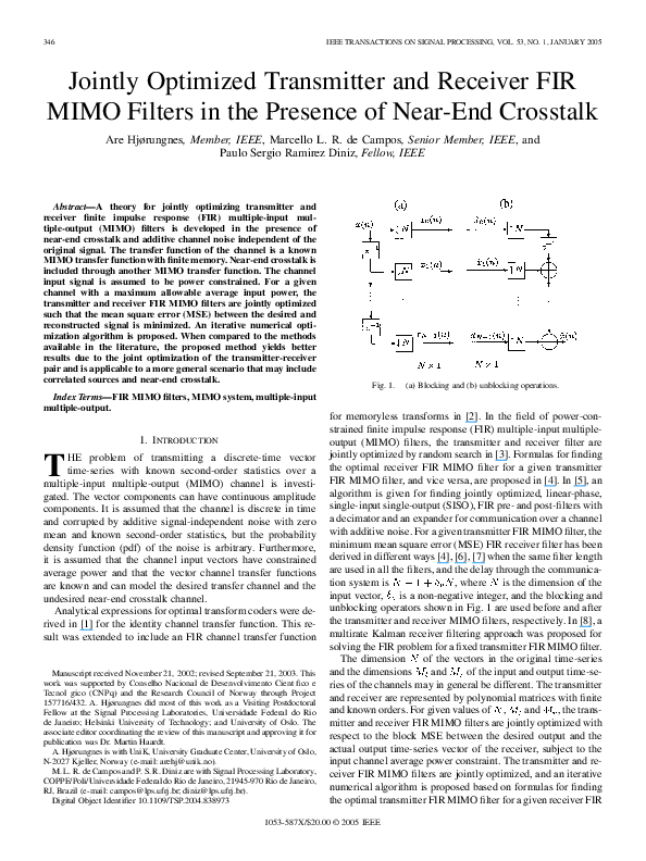 (PDF) Jointly optimized transmitter and receiver FIR MIMO filters in ...