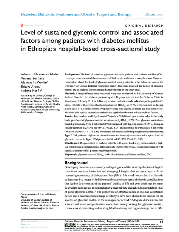 (PDF) Level of sustained glycemic control and associated factors among ...