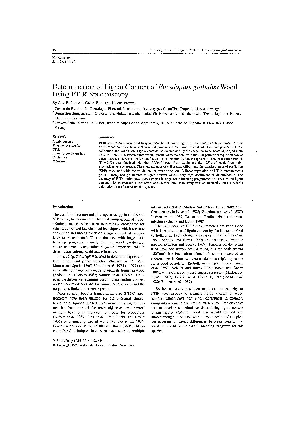 (PDF) Determination of Lignin Content of Eucalyptus globulus Wood Using ...