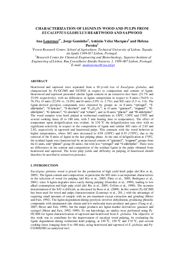 (PDF) Characterization of Lignin in Wood and Pulps From Eucalyptus ...