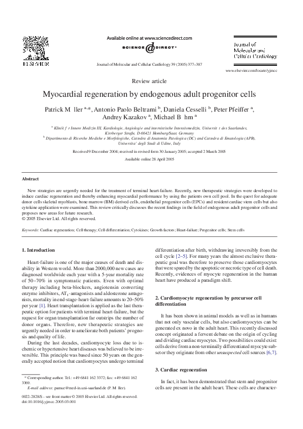 (PDF) Myocardial regeneration by endogenous adult progenitor cells