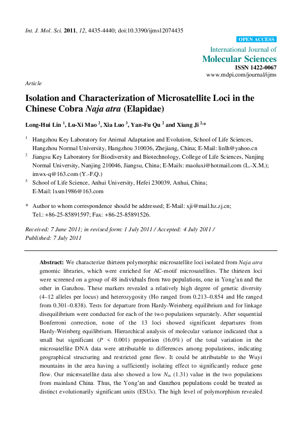 (PDF) Isolation and characterization of microsatellite loci from the ...