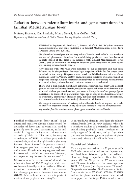 (PDF) Relation between microalbuminuria and gene mutations in familial ...